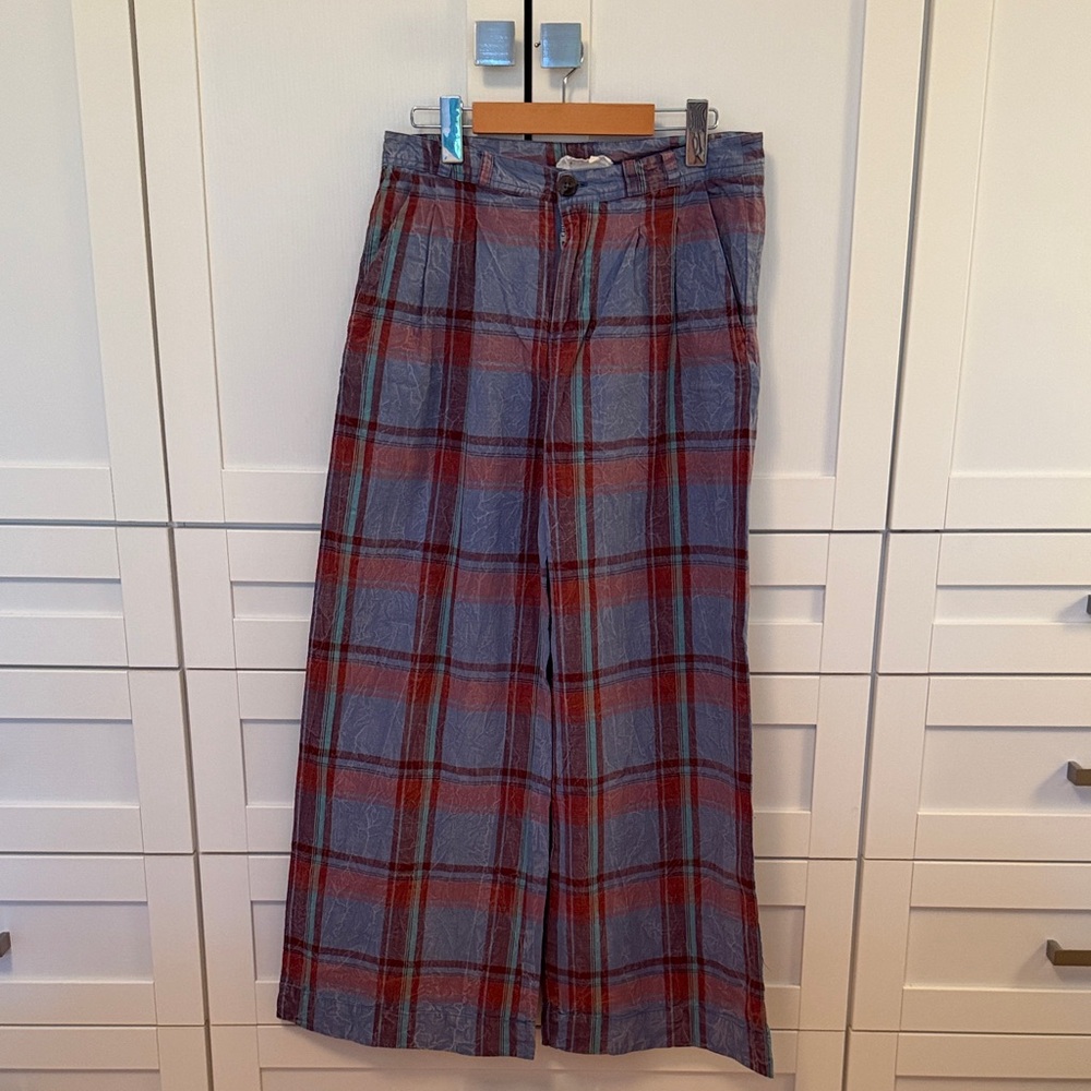 Madras Checker Wide-Leg Pants